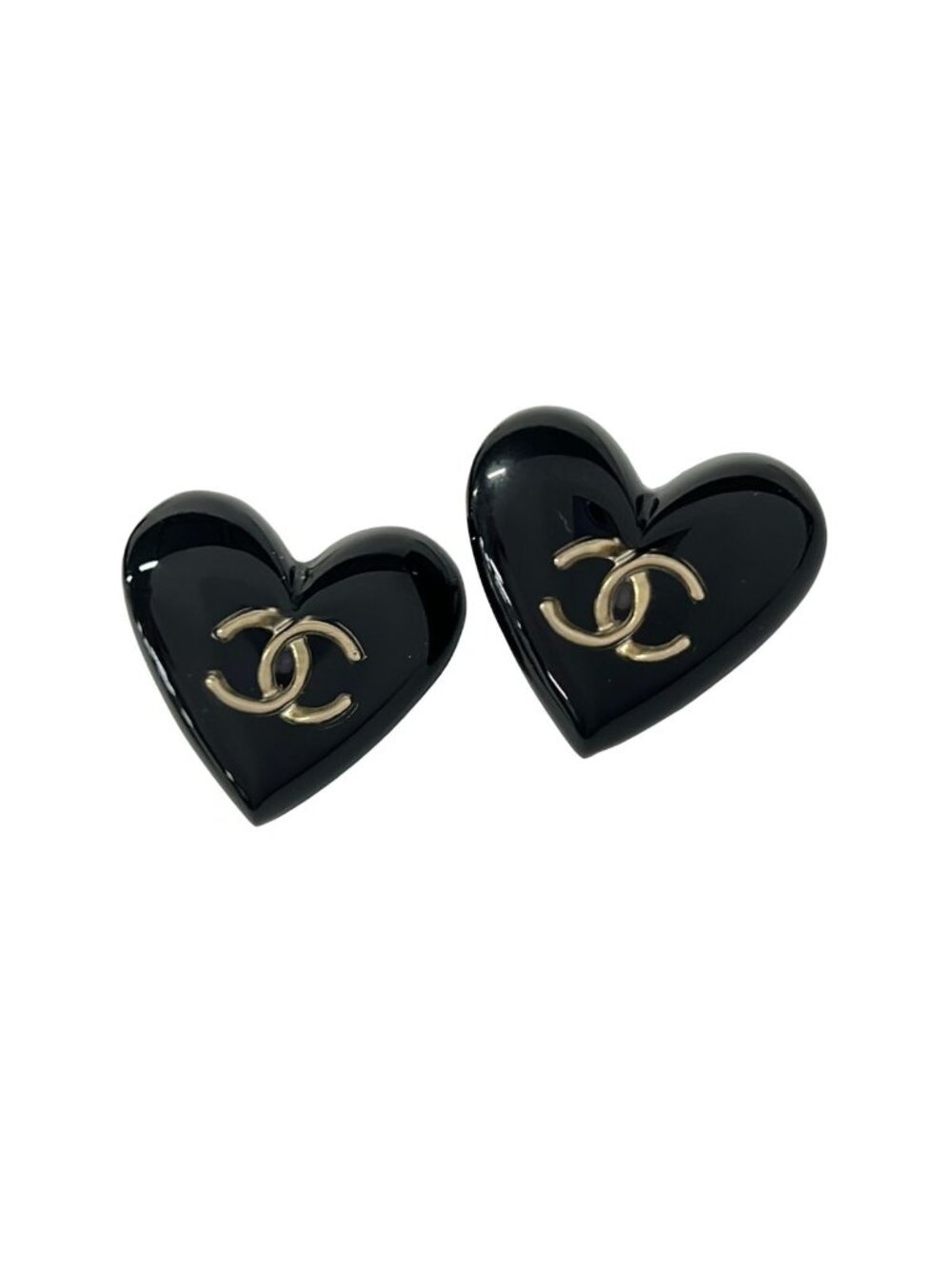 Chanel Earrings CC Logo Black Gold Heart